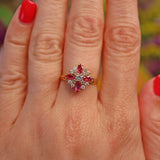 Ellibelle Jewellery Vintage Pink Sapphire & Diamond 18ct Gold Cluster Ring