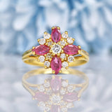 Ellibelle Jewellery Vintage Pink Sapphire & Diamond 18ct Gold Cluster Ring