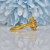 VINTAGE PINK SAPPHIRE & DIAMOND DAISY CLUSTER RING