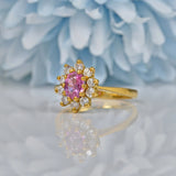 VINTAGE PINK SAPPHIRE & DIAMOND DAISY CLUSTER RING