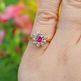 VINTAGE PINK SAPPHIRE & DIAMOND DAISY CLUSTER RING