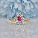 Ruby & Diamond 18ct Gold Halo Cluster Ring