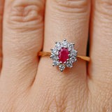 Ruby & Diamond 18ct Gold Halo Cluster Ring