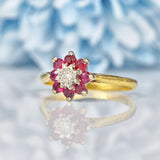 Ellibelle Jewellery Vintage Ruby & Diamond 18ct Gold Cluster Ring