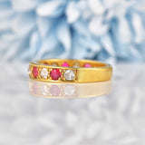 Ellibelle Jewellery Vintage Ruby & Diamond 18ct Gold Half Eternity Band Ring