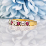 Ellibelle Jewellery Vintage Ruby & Diamond 18ct Gold Half Eternity Wedding Band Ring