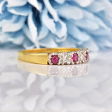 Ellibelle Jewellery Vintage Ruby & Diamond 18ct Gold Half Eternity Wedding Band Ring