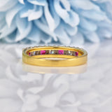 Ellibelle Jewellery Vintage Ruby & Diamond 18ct Gold Half Eternity Wedding Band Ring