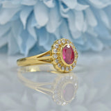 Ellibelle Jewellery VINTAGE RUBY & DIAMOND 18CT GOLD OVAL HALO RING