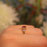 Ellibelle Jewellery VINTAGE RUBY & DIAMOND 18CT GOLD TRILOGY RING