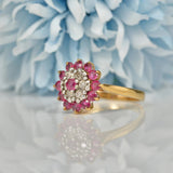 VINTAGE RUBY & DIAMOND 9CT GOLD CLUSTER RING