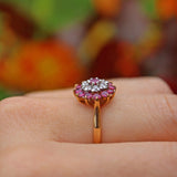 VINTAGE RUBY & DIAMOND 9CT GOLD CLUSTER RING