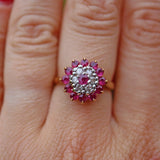 VINTAGE RUBY & DIAMOND 9CT GOLD CLUSTER RING