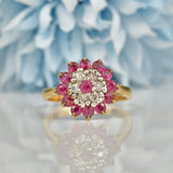 VINTAGE RUBY & DIAMOND 9CT GOLD CLUSTER RING