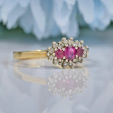 VINTAGE RUBY & DIAMOND TRIPLE CLUSTER RING