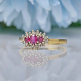 VINTAGE RUBY & DIAMOND TRIPLE CLUSTER RING