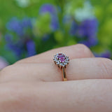 VINTAGE RUBY & DIAMOND TRIPLE CLUSTER RING