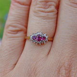 VINTAGE RUBY & DIAMOND TRIPLE CLUSTER RING