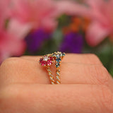 Ellibelle Jewellery Vintage Ruby, Sapphire & Diamond Double Cluster Ring