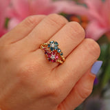 Ellibelle Jewellery Vintage Ruby, Sapphire & Diamond Double Cluster Ring