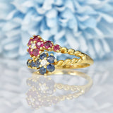 Ellibelle Jewellery Vintage Ruby, Sapphire & Diamond Double Cluster Ring