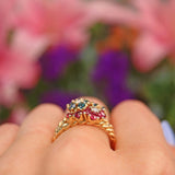 Ellibelle Jewellery Vintage Ruby, Sapphire & Diamond Double Cluster Ring