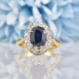 Ellibelle Jewellery Vintage Sapphire & Diamond 18ct Gold Cluster Ring (2.40ct)