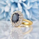 Ellibelle Jewellery Vintage Sapphire & Diamond 18ct Gold Cluster Ring (2.40ct)