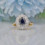 VINTAGE SAPPHIRE & DIAMOND 18CT GOLD CLUSTER RING