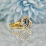 Ellibelle Jewellery VINTAGE SAPPHIRE & DIAMOND 18CT GOLD CLUSTER RING