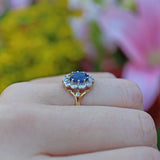 Ellibelle Jewellery VINTAGE SAPPHIRE & DIAMOND 18CT GOLD CLUSTER RING