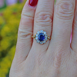 Ellibelle Jewellery VINTAGE SAPPHIRE & DIAMOND 18CT GOLD CLUSTER RING