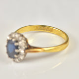 Ellibelle Jewellery VINTAGE SAPPHIRE & DIAMOND 18CT GOLD CLUSTER RING