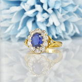 Ellibelle Jewellery VINTAGE SAPPHIRE & DIAMOND 18CT GOLD CLUSTER RING