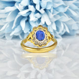 Ellibelle Jewellery VINTAGE SAPPHIRE & DIAMOND 18CT GOLD CLUSTER RING