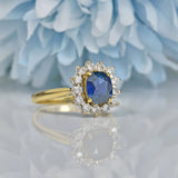 VINTAGE SAPPHIRE & DIAMOND 18CT GOLD CUSHION CLUSTER RING