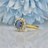 VINTAGE SAPPHIRE & DIAMOND 18CT GOLD CUSHION CLUSTER RING