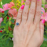 VINTAGE SAPPHIRE & DIAMOND 18CT GOLD CUSHION CLUSTER RING