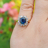 VINTAGE SAPPHIRE & DIAMOND 18CT GOLD CUSHION CLUSTER RING