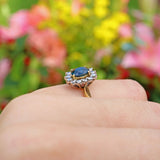 VINTAGE SAPPHIRE & DIAMOND 18CT GOLD CUSHION CLUSTER RING