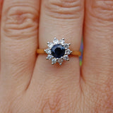 Ellibelle Jewellery VINTAGE SAPPHIRE & DIAMOND 18CT GOLD DAISY CLUSTER RING