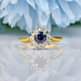 Ellibelle Jewellery VINTAGE SAPPHIRE & DIAMOND 18CT GOLD DAISY CLUSTER RING