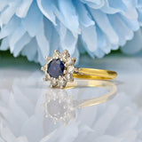 Ellibelle Jewellery VINTAGE SAPPHIRE & DIAMOND 18CT GOLD DAISY CLUSTER RING