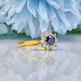 Ellibelle Jewellery VINTAGE SAPPHIRE & DIAMOND 18CT GOLD DAISY CLUSTER RING
