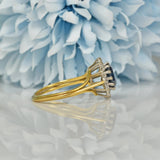 Ellibelle Jewellery VINTAGE SAPPHIRE & DIAMOND 18CT GOLD HALO RING