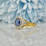 Ellibelle Jewellery VINTAGE SAPPHIRE & DIAMOND 18CT GOLD HALO RING