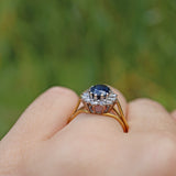 Ellibelle Jewellery VINTAGE SAPPHIRE & DIAMOND 18CT GOLD HALO RING