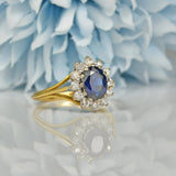 Ellibelle Jewellery VINTAGE SAPPHIRE & DIAMOND 18CT GOLD HALO RING