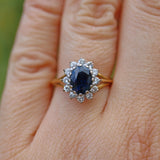Ellibelle Jewellery VINTAGE SAPPHIRE & DIAMOND 18CT GOLD HALO RING