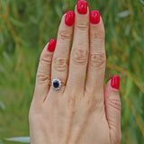 Ellibelle Jewellery VINTAGE SAPPHIRE & DIAMOND 18CT GOLD HALO RING